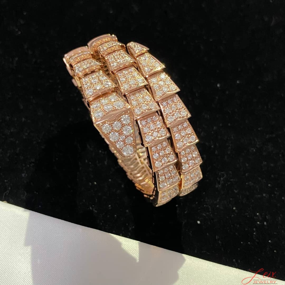 Bulgari Double Coil Diamond Paved Serpenti Viper Bracelet in 18k Rose Gold (1)