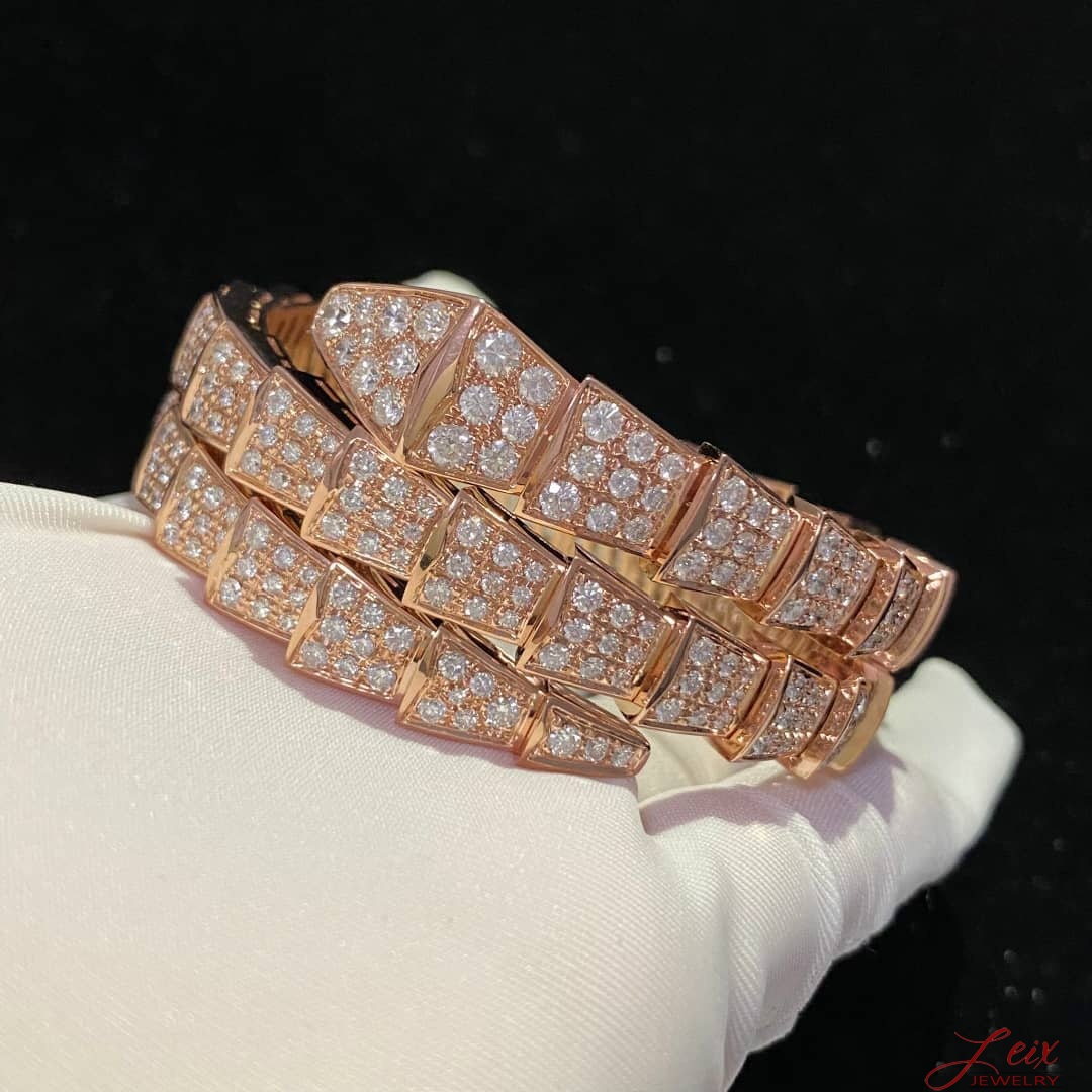 Bulgari Double Coil Diamond Paved Serpenti Viper Bracelet in 18k Rose Gold (2)