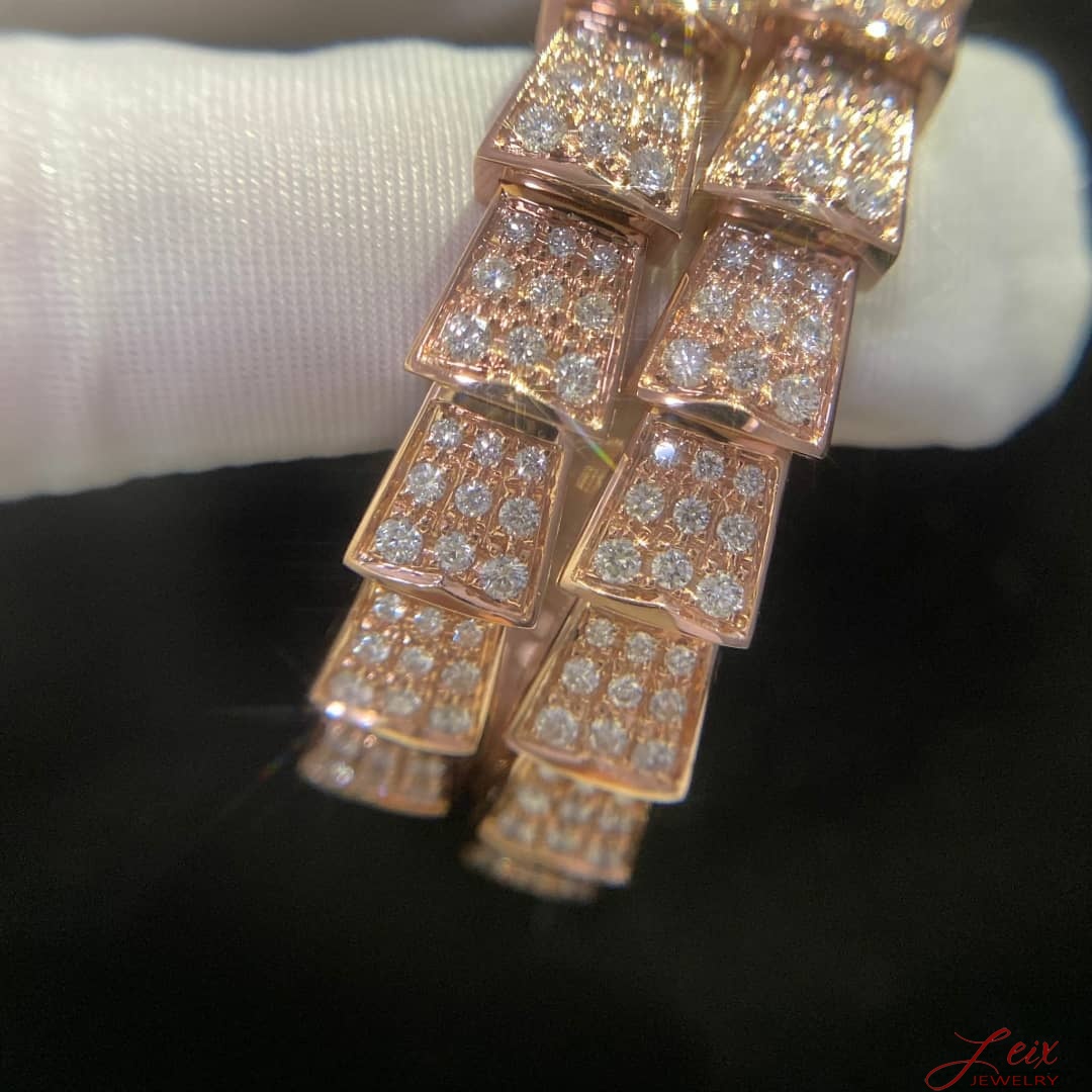 Bulgari Double Coil Diamond Paved Serpenti Viper Bracelet in 18k Rose Gold (3)