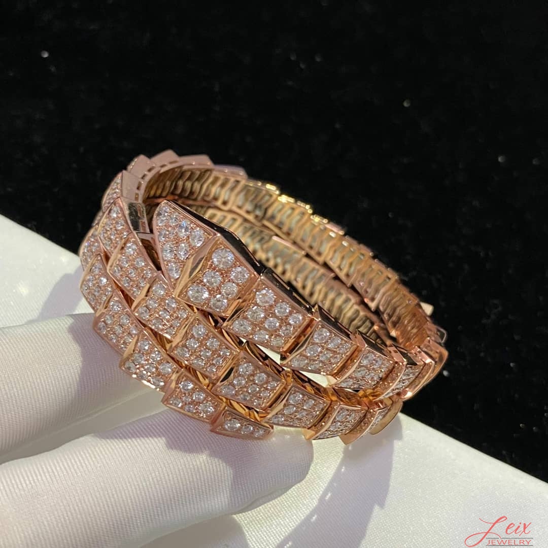 Bulgari Double Coil Diamond Paved Serpenti Viper Bracelet in 18k Rose Gold (4)