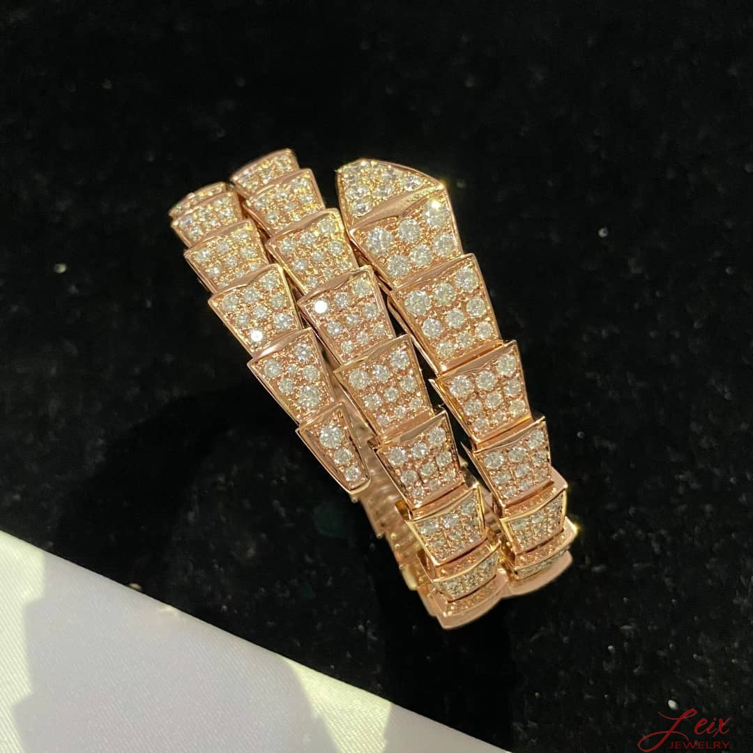 Bulgari Double Coil Diamond Paved Serpenti Viper Bracelet in 18k Rose Gold (5)