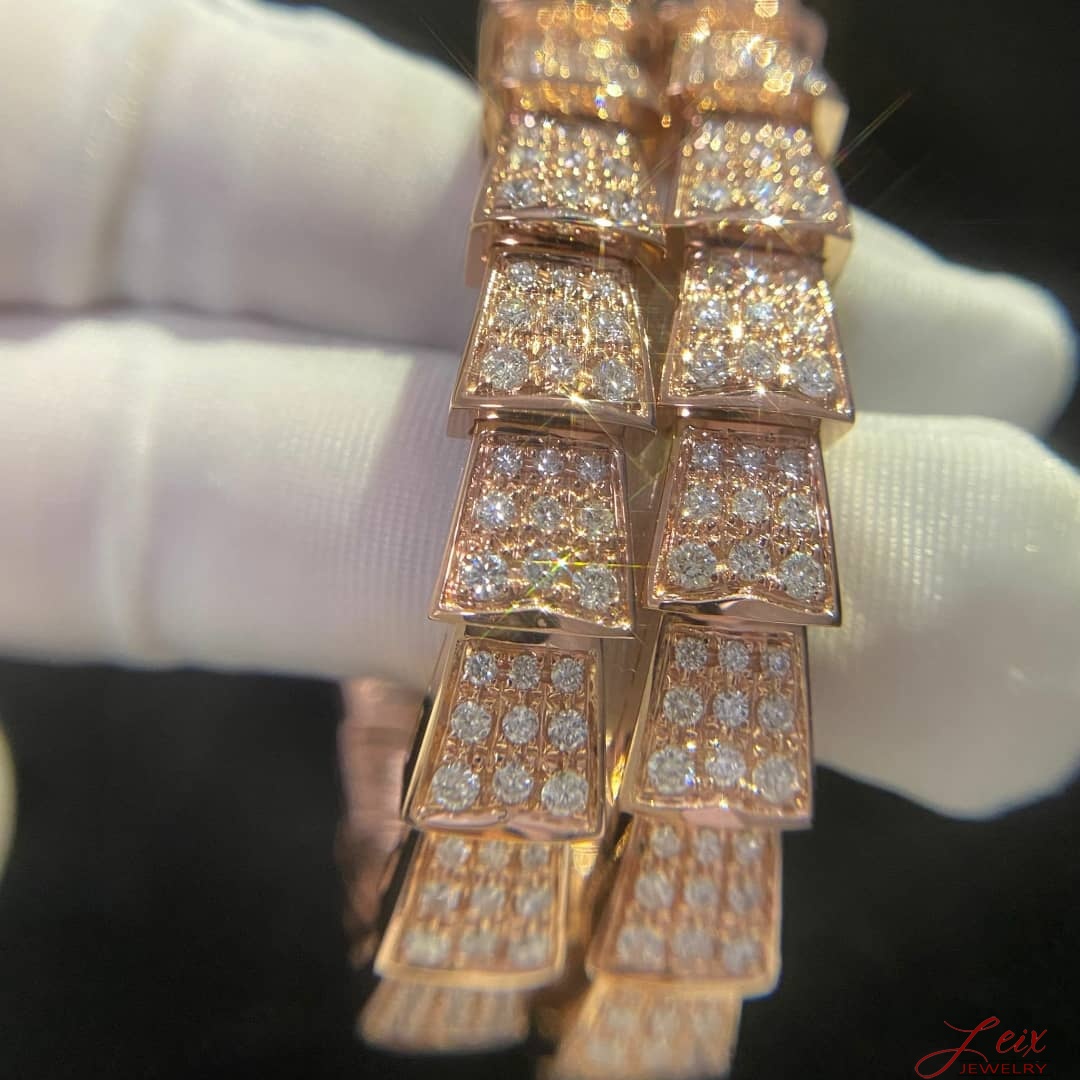 Bulgari Double Coil Diamond Paved Serpenti Viper Bracelet in 18k Rose Gold (6)
