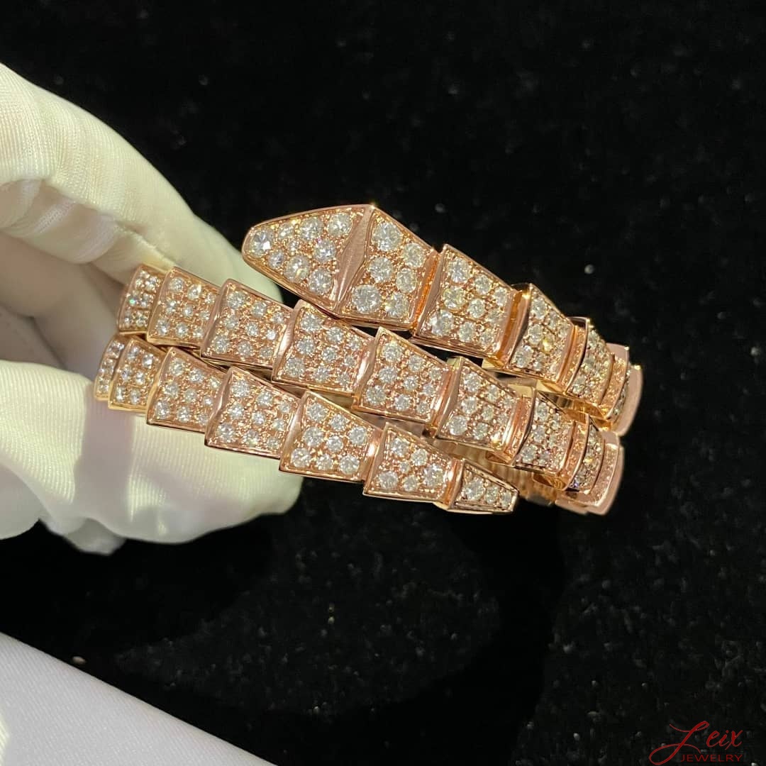 Bulgari Double Coil Diamond Paved Serpenti Viper Bracelet in 18k Rose Gold (7)