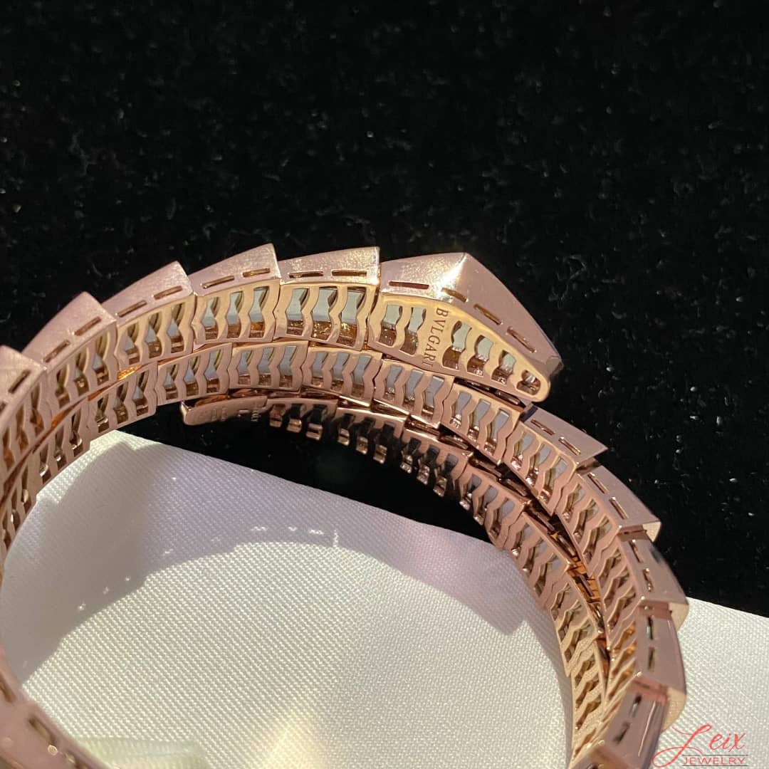 Bulgari Double Coil Diamond Paved Serpenti Viper Bracelet in 18k Rose Gold (8)