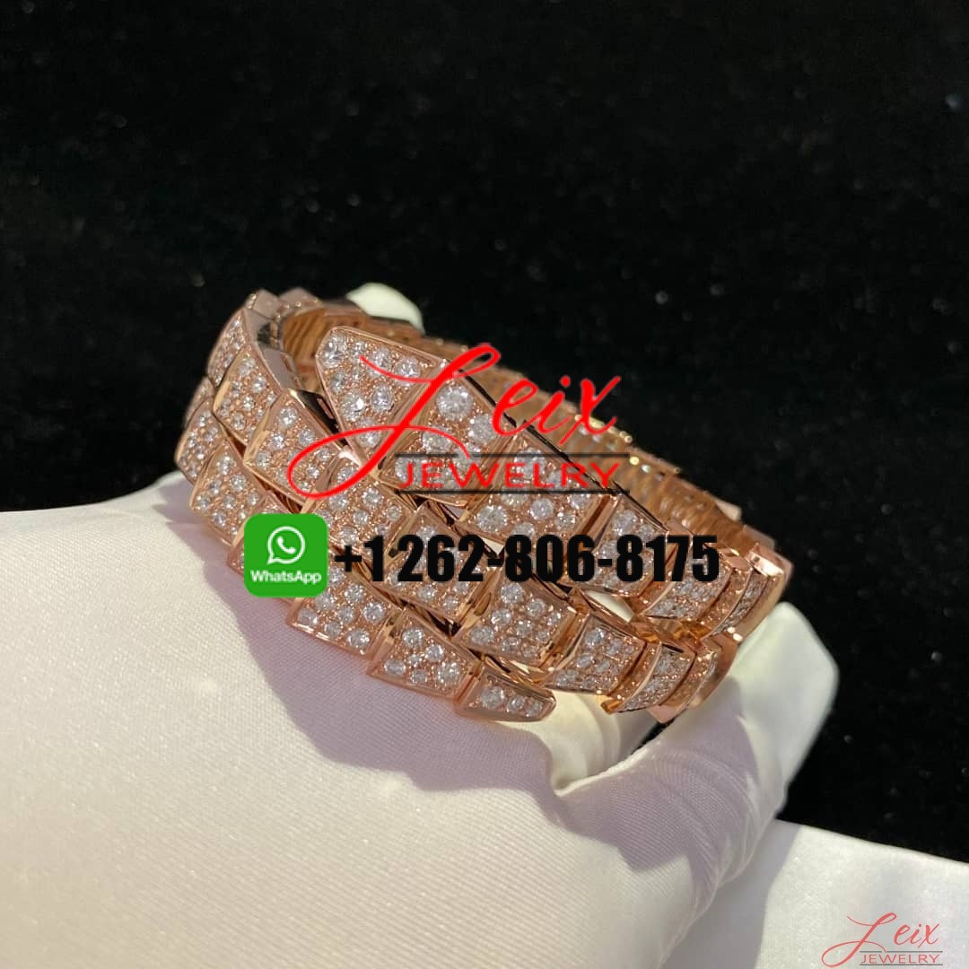 Bulgari Double Coil Diamond Paved Serpenti Viper Bracelet in 18k Rose Gold