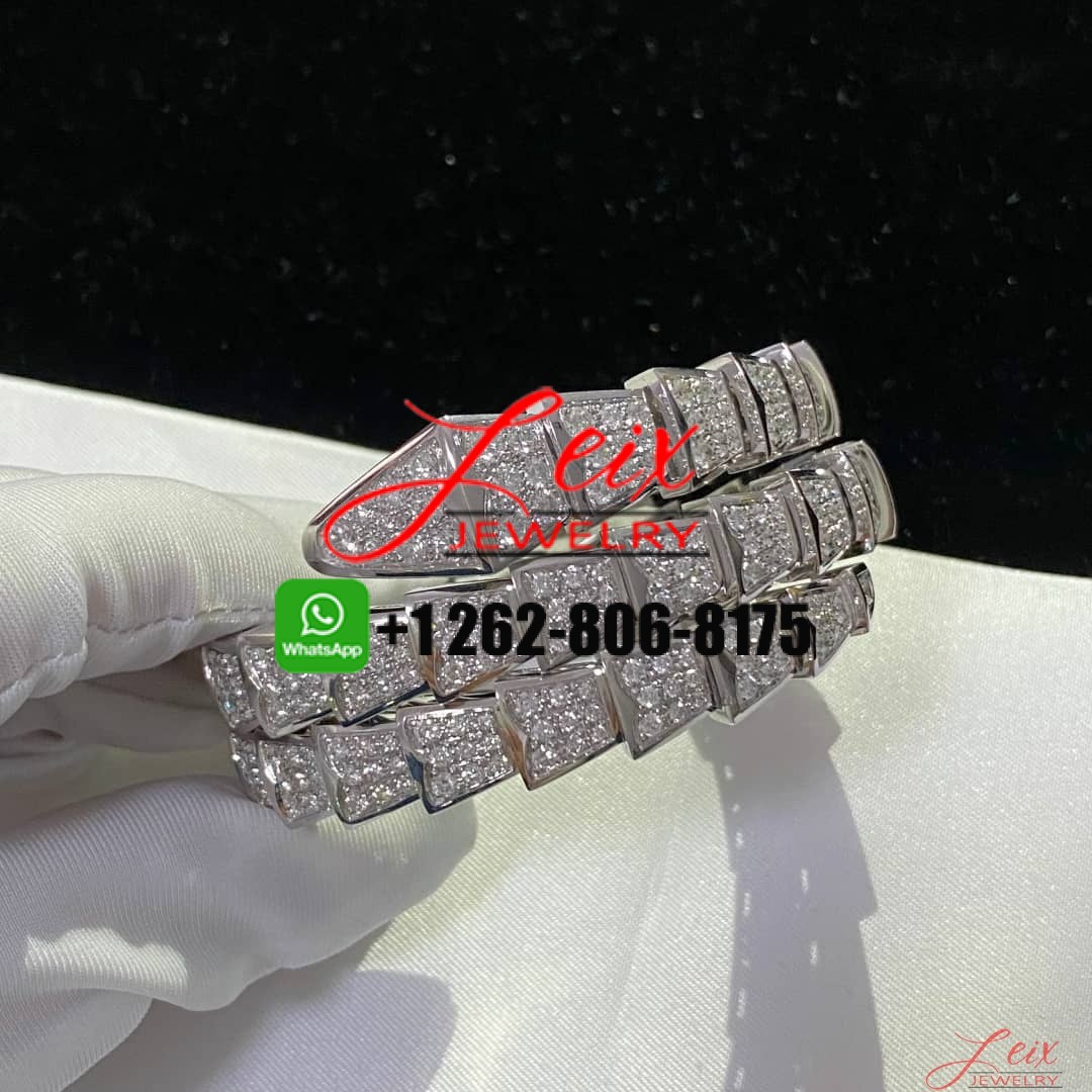 Bvlgari 18k White Gold Serpenti Viper 2 Row Full Pave Diamond Bracelet