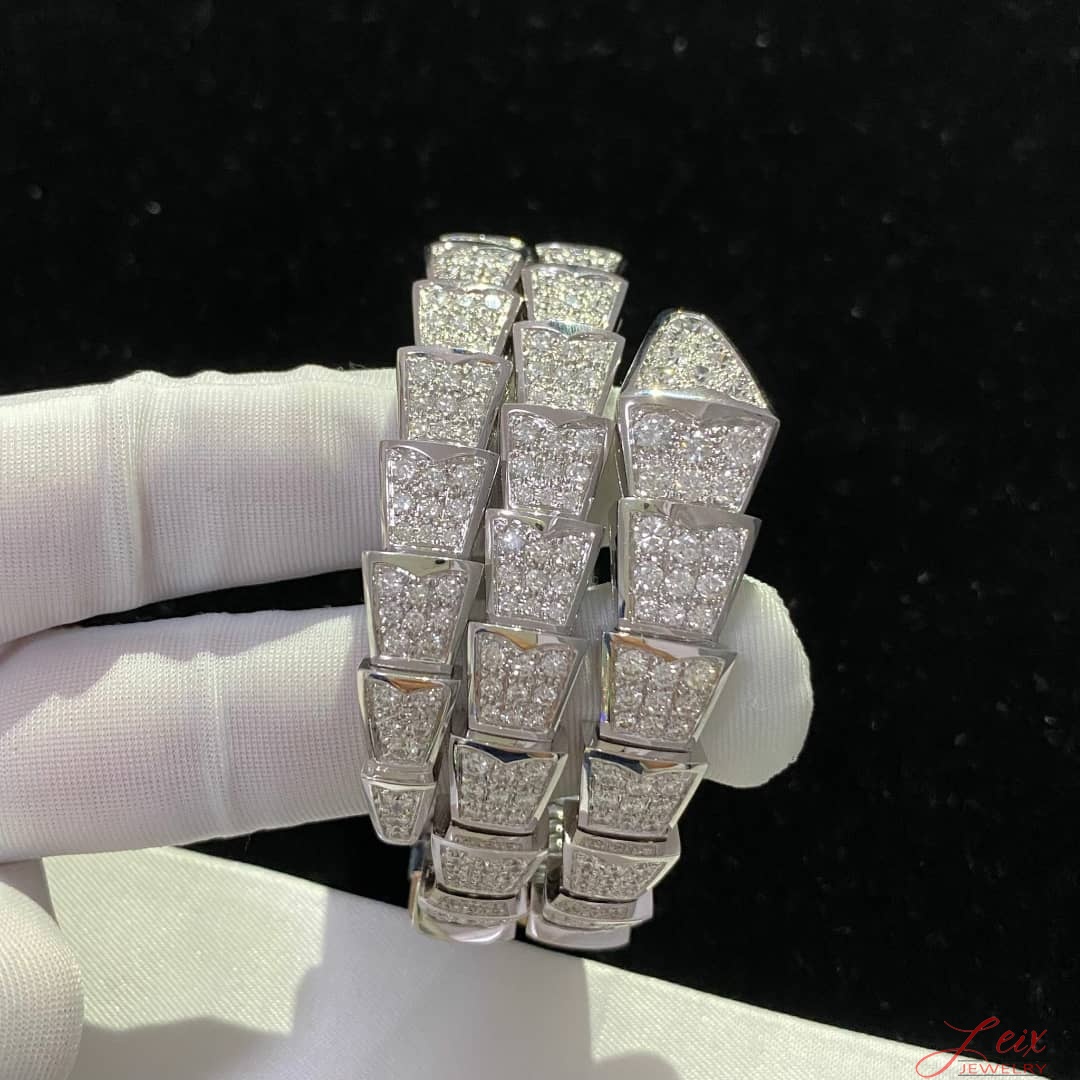 Bvlgari 18k White Gold Serpenti Viper 2 Row Full Pave Diamond Bracelet (1)