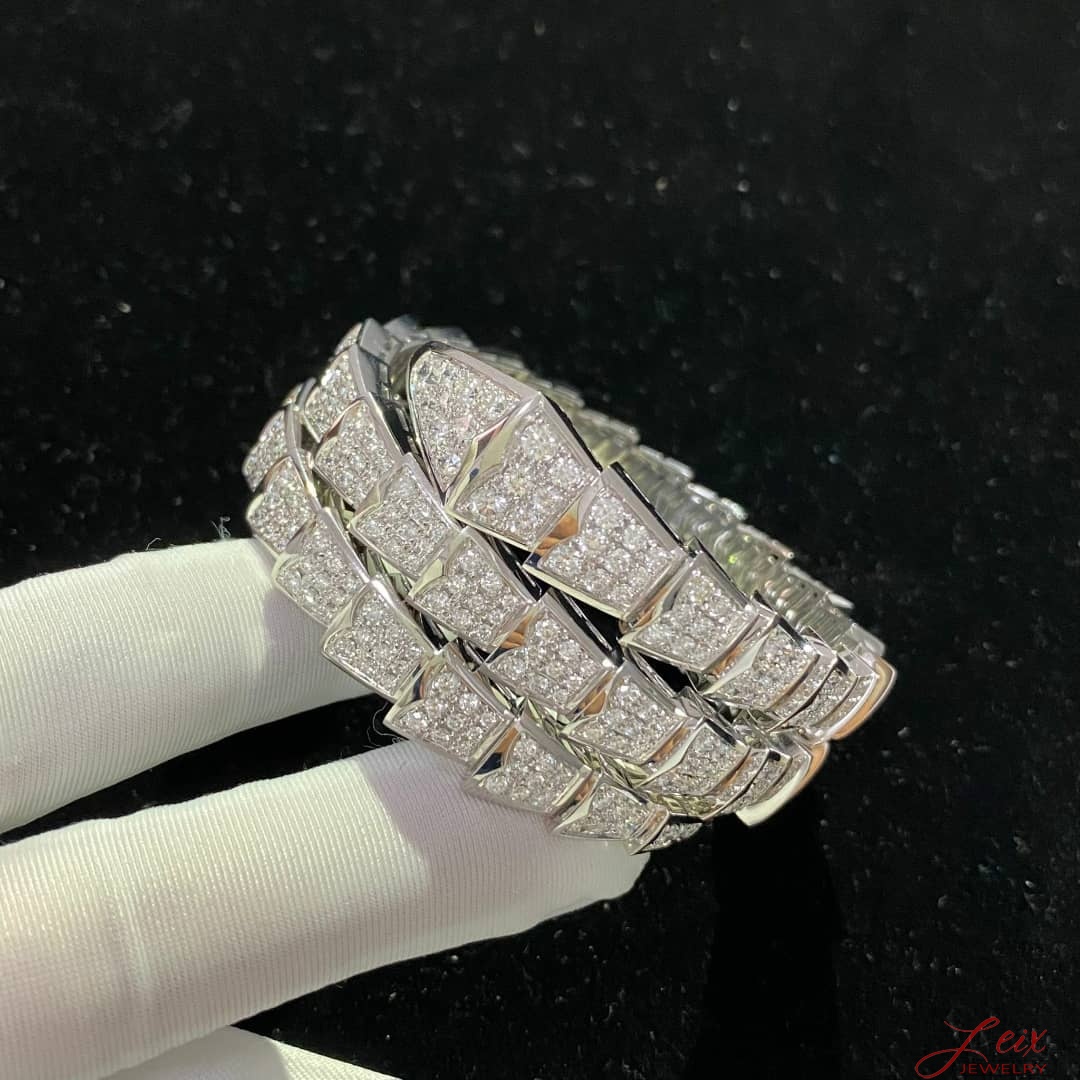 Bvlgari 18k White Gold Serpenti Viper 2 Row Full Pave Diamond Bracelet (2)