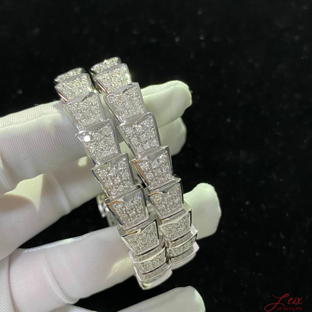 Bvlgari 18k White Gold Serpenti Viper 2 Row Full Pave Diamond Bracelet (3)