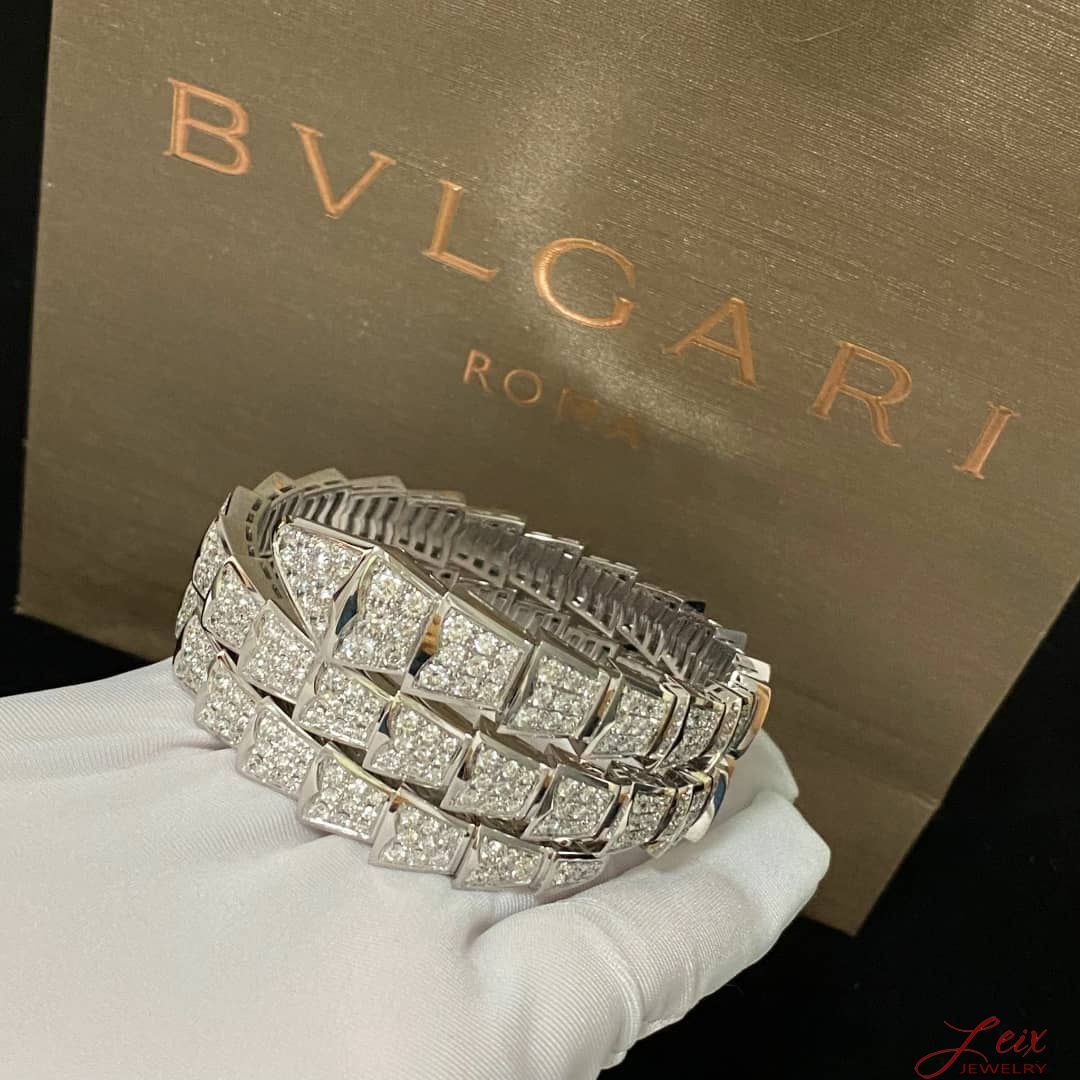Bvlgari 18k White Gold Serpenti Viper 2 Row Full Pave Diamond Bracelet (4)