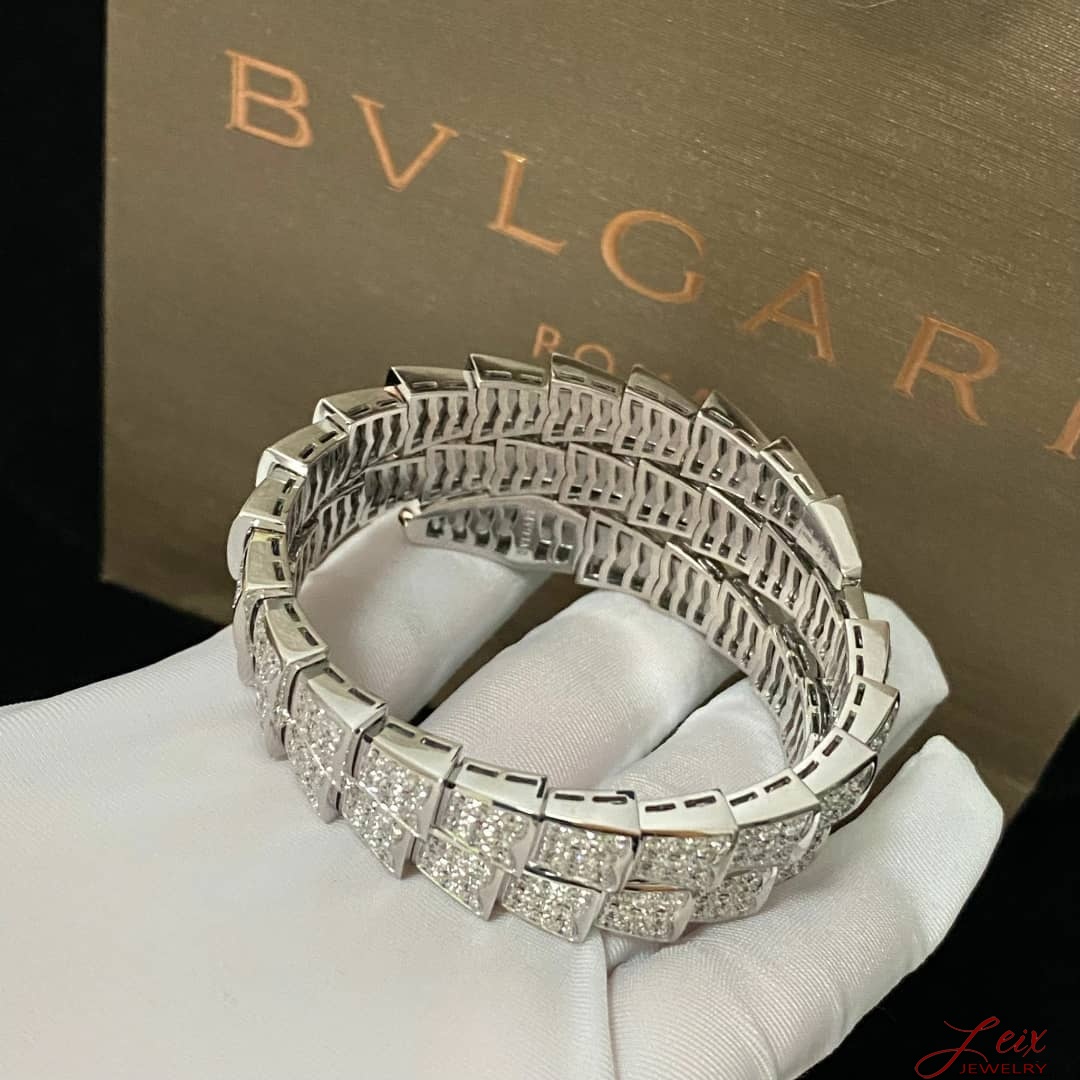 Bvlgari 18k White Gold Serpenti Viper 2 Row Full Pave Diamond Bracelet (5)