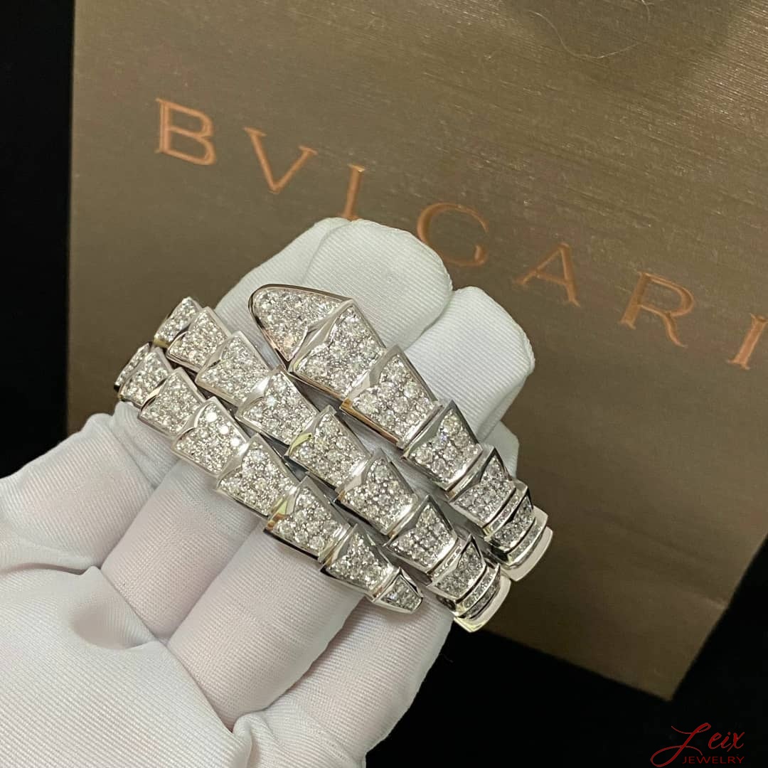 Bvlgari 18k White Gold Serpenti Viper 2 Row Full Pave Diamond Bracelet (6)