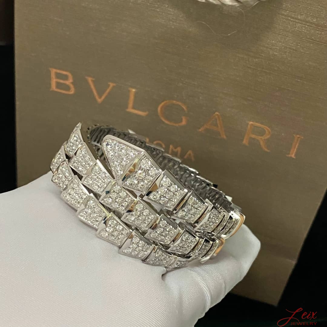 Bvlgari 18k White Gold Serpenti Viper 2 Row Full Pave Diamond Bracelet (7)