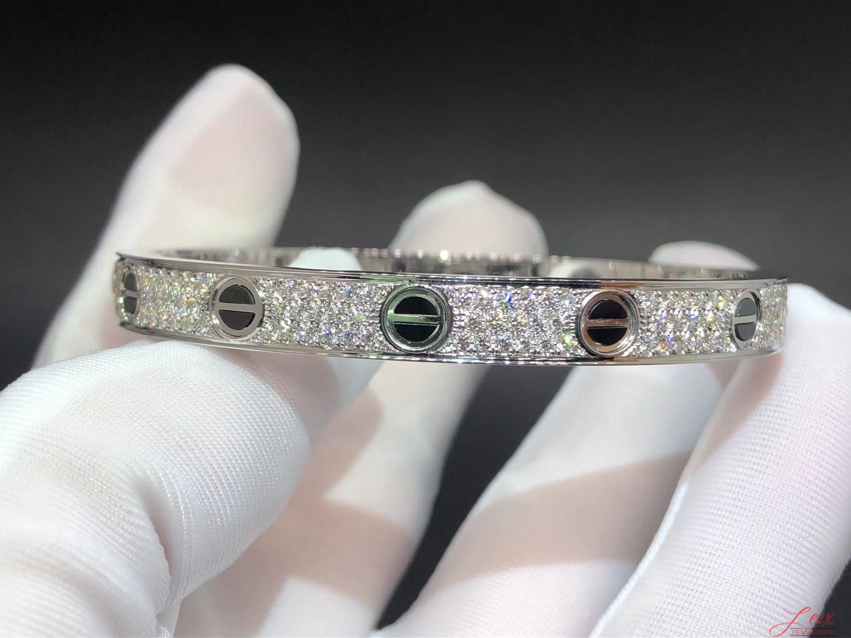 Cartier 18k White Gold 204 Pave Diamond & Black Ceramic Love Bracelet (3)