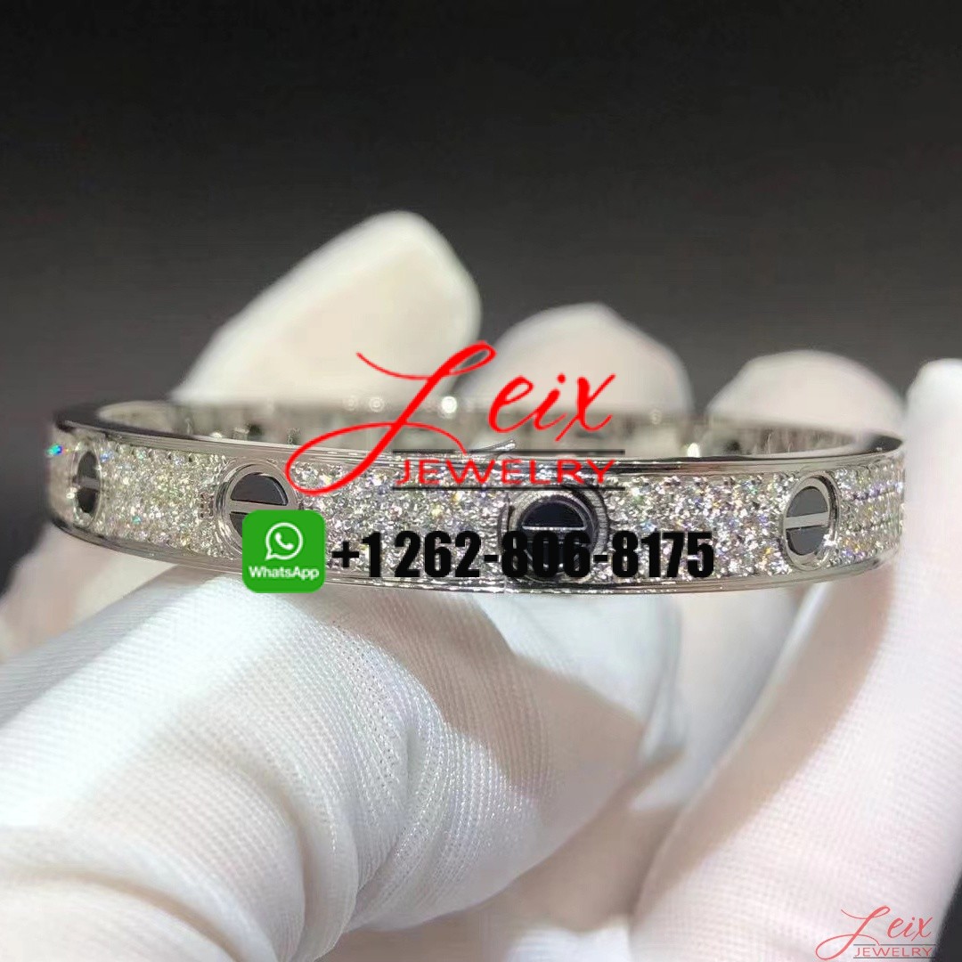 Cartier 18k White Gold 204 Pave Diamond & Black Ceramic Love Bracelet
