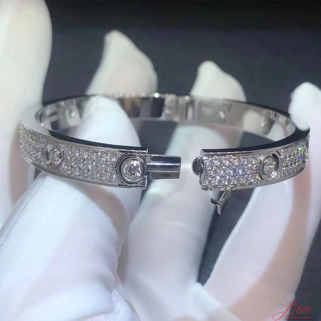 Cartier 18k White Gold 216 Diamonds Paved Love Bracelet (1)