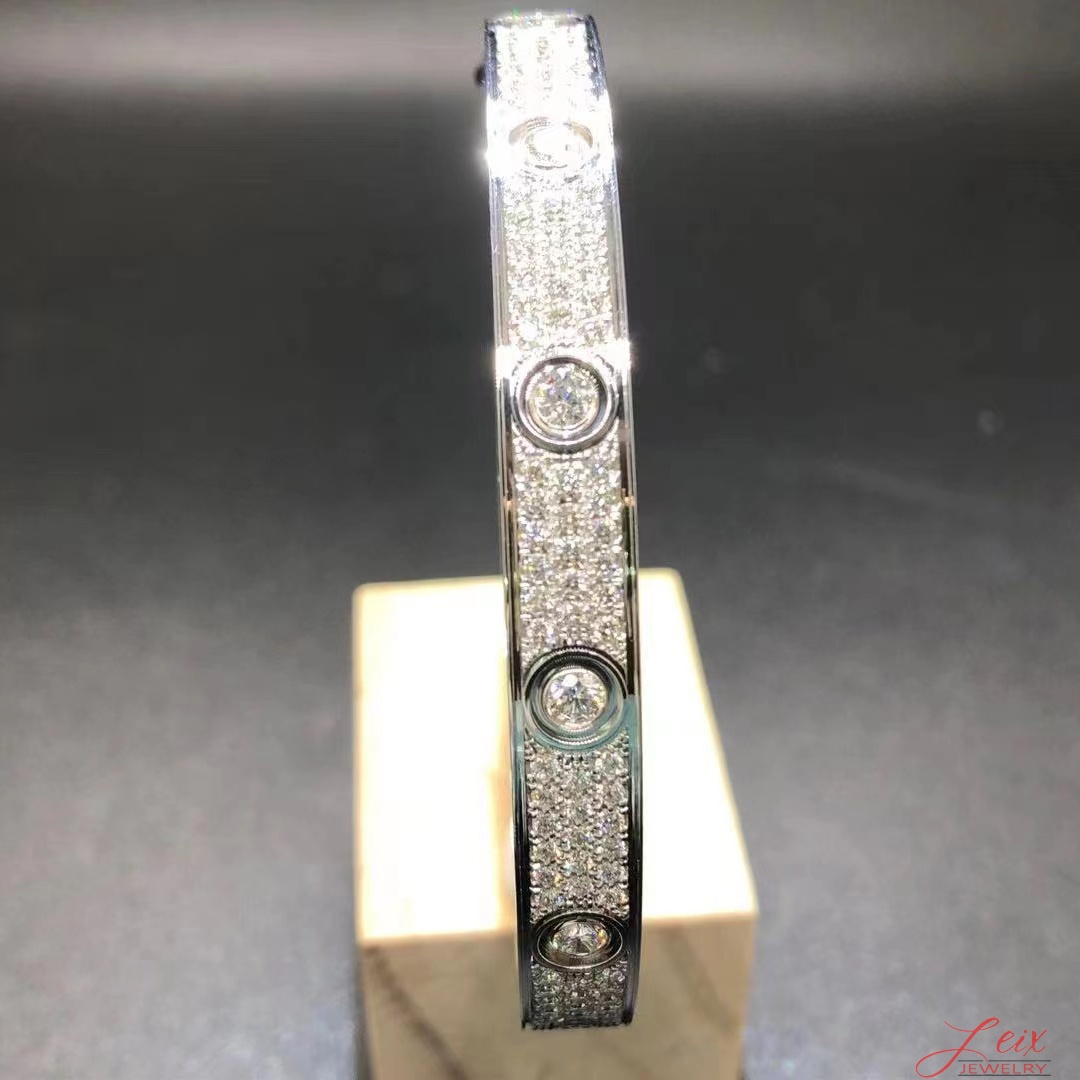 Cartier 18k White Gold 216 Diamonds Paved Love Bracelet (3)