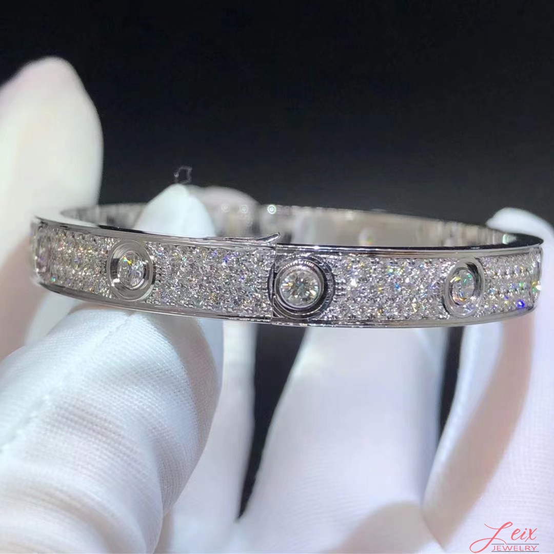 Cartier 18k White Gold 216 Diamonds Paved Love Bracelet (4)