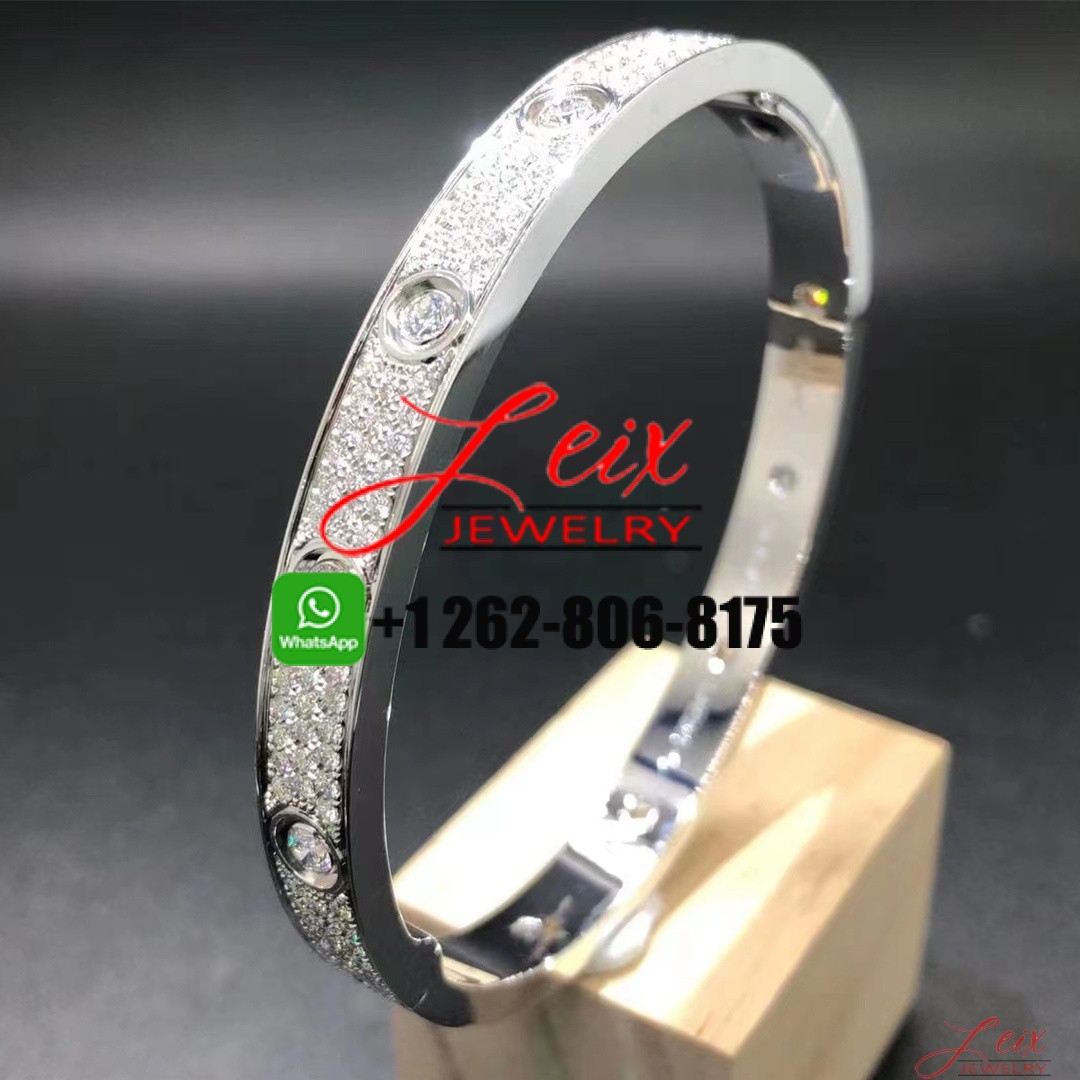 Cartier 18k White Gold 216 Diamonds Paved Love Bracelet