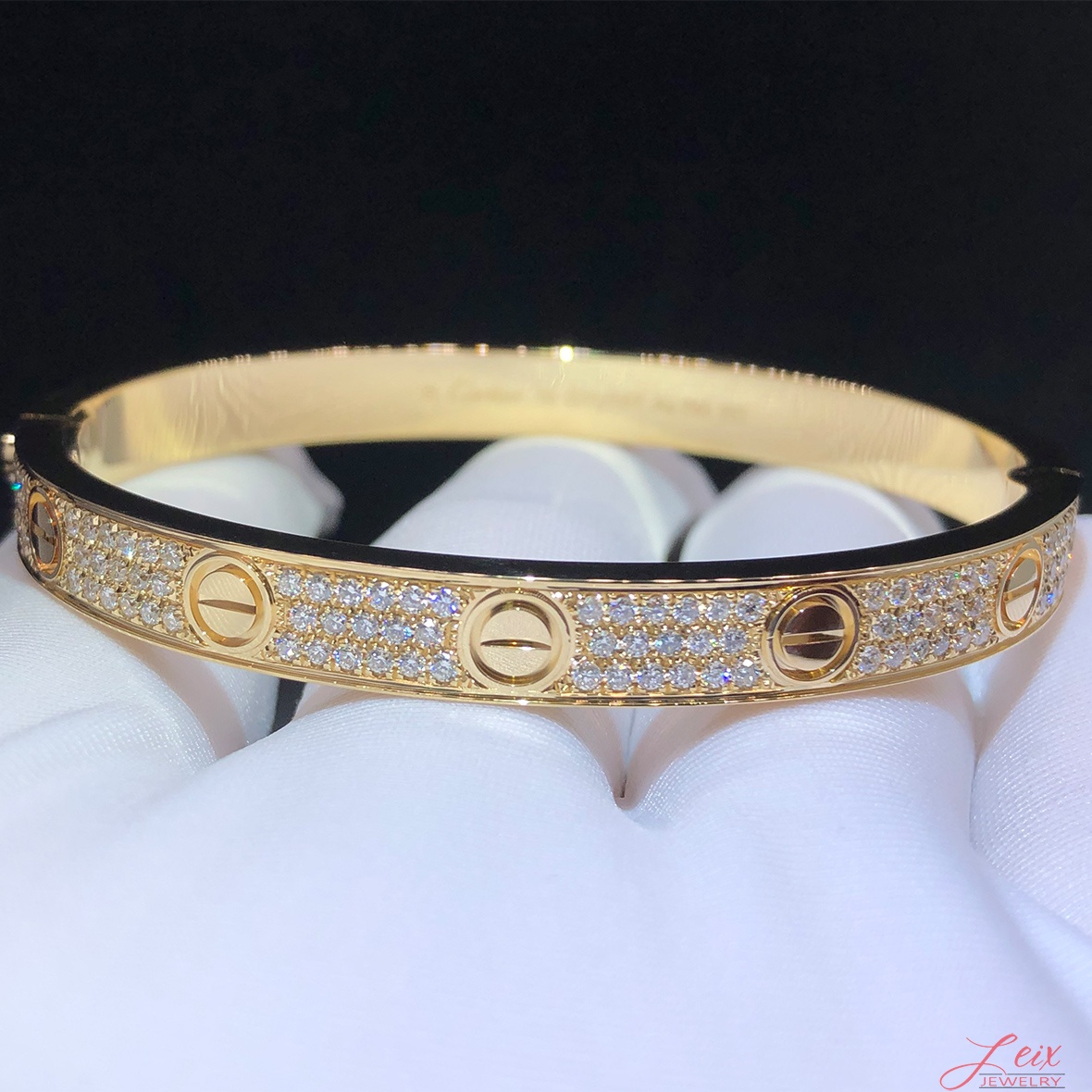 Custom Cartier 18k Yellow Gold with 204 Diamond-Pave LOVE Bracelet (5)