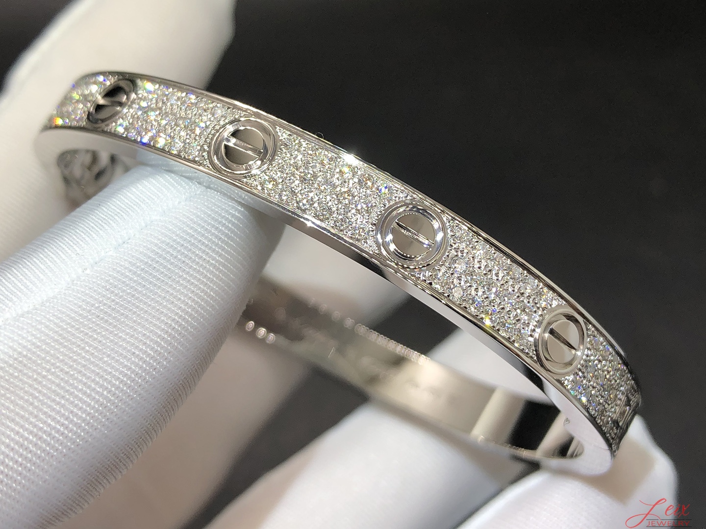 Custom Cartier Love 204 Diamonds Paved 18k White Gold Bracelet (2)