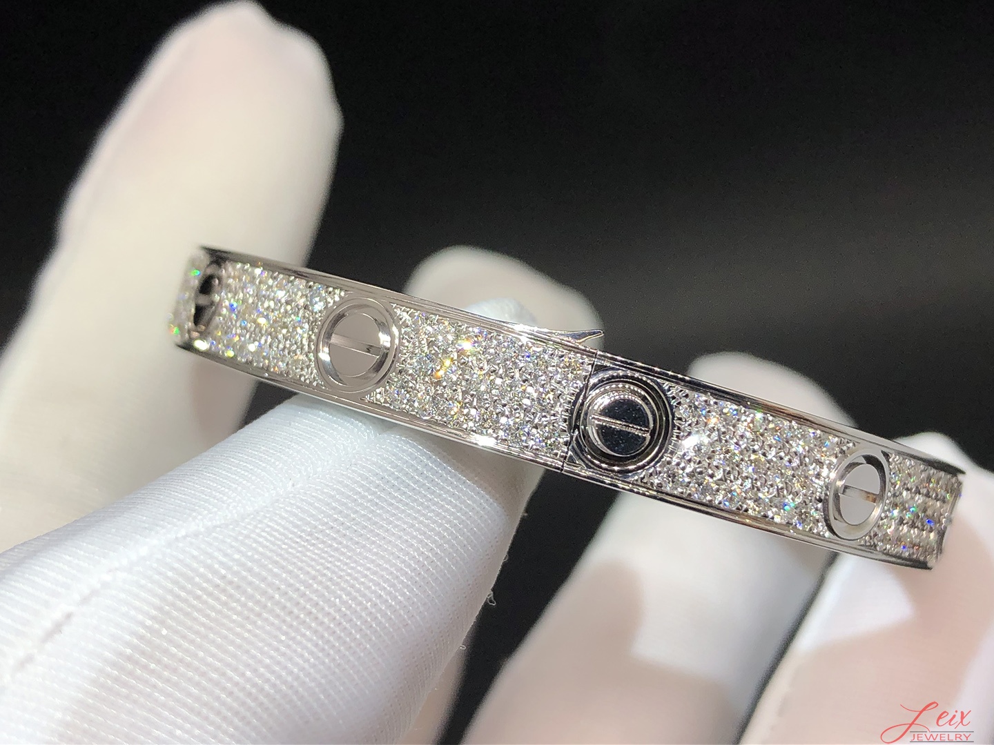 Custom Cartier Love 204 Diamonds Paved 18k White Gold Bracelet (4)