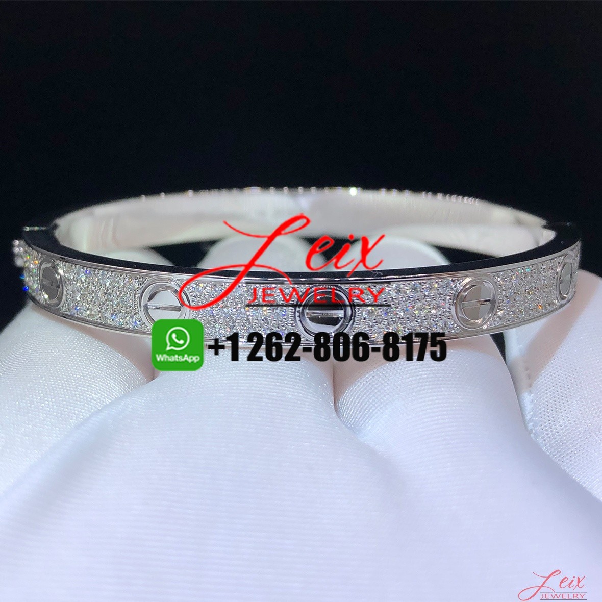 Custom Cartier Love 204 Diamonds Paved 18k White Gold Bracelet