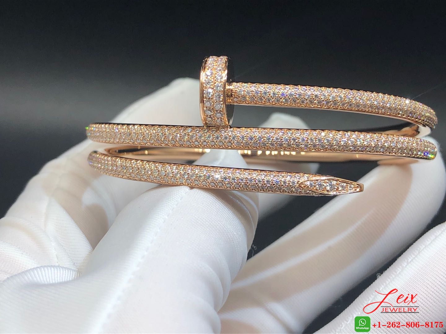 Cartier 18K Rose Gold Juste Un Clou 2-Row 3.61ct Full Paved Diamond Nail Bracelet (2) Cartier 18K Rose Gold Juste Un Clou 2-Row 3.61ct Full Paved Diamond Nail Bracelet