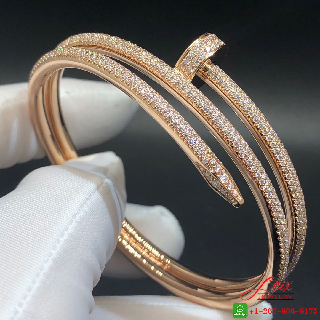 Cartier 18K Rose Gold Juste Un Clou 3.61ct Full Paved Diamond Nail Bracelet Cartier 18K Rose Gold Juste Un Clou 2-Row 3.61ct Full Paved Diamond Nail Bracelet
