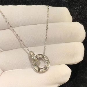 Cartier 18K White Gold 0.3ct Diamond Paved Love Necklace