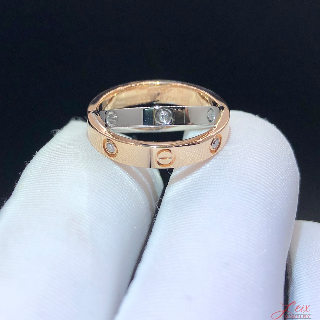 Cartier Love 6 Diamonds Rose and White Double Band Ring (1)
