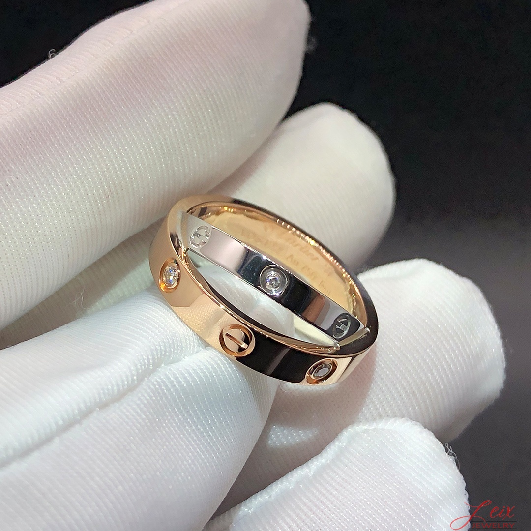 Cartier Love 6 Diamonds Rose and White Double Band Ring