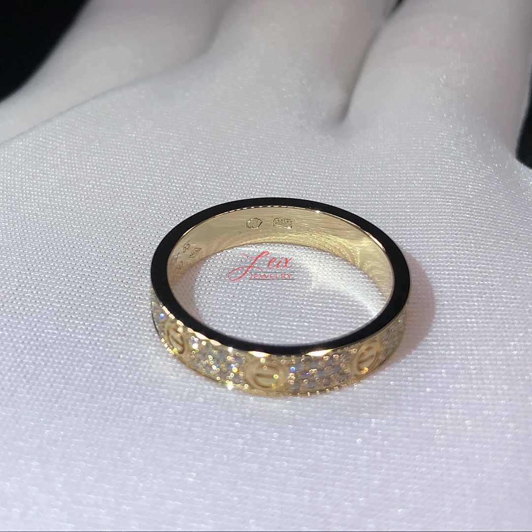 Cartier Love Diamond Paved 18K Yellow Gold Wedding Band Ring (1)