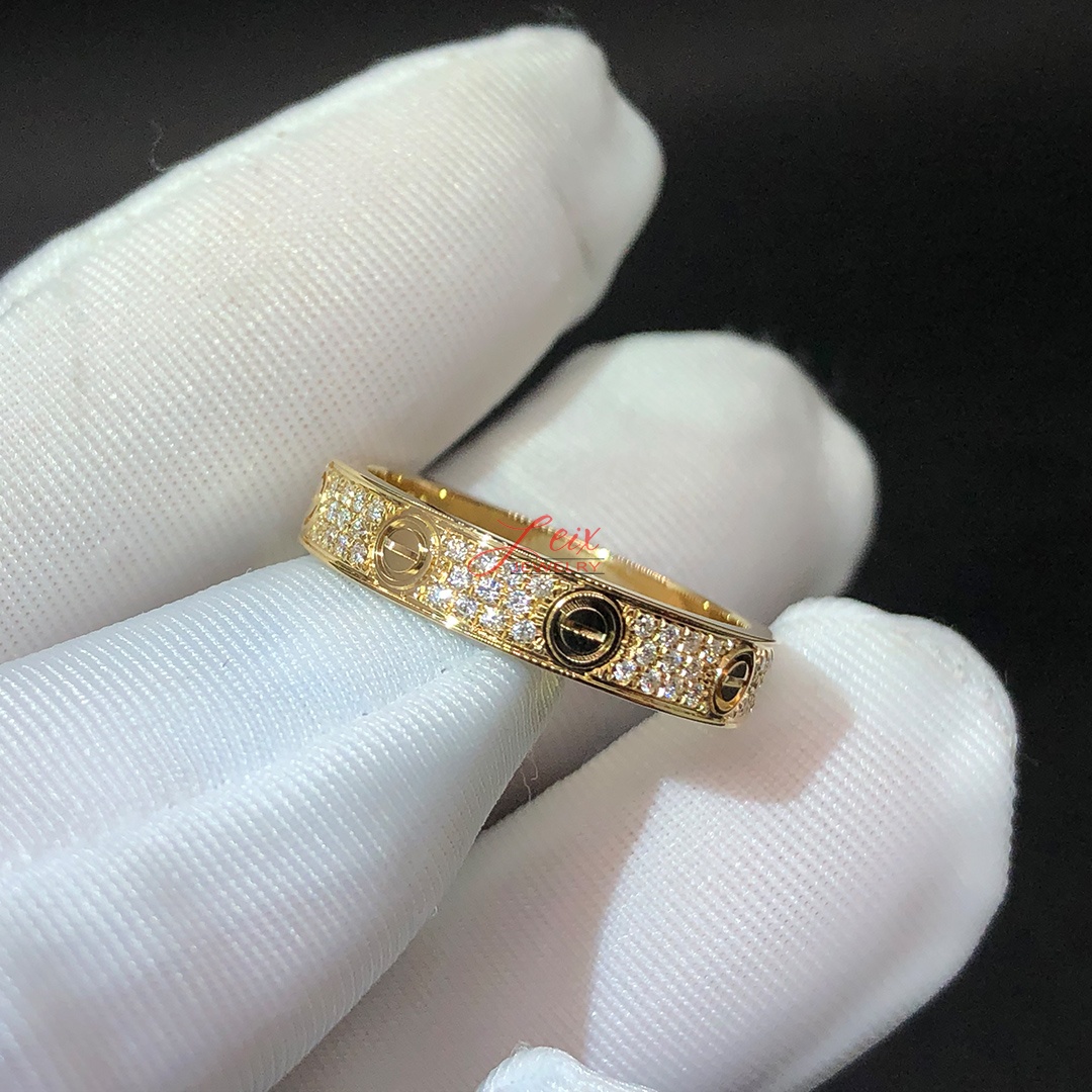 Cartier Love Diamond Paved 18K Yellow Gold Wedding Band Ring (2) Cartier Love Diamond Paved 18K Yellow Gold Wedding Band Ring