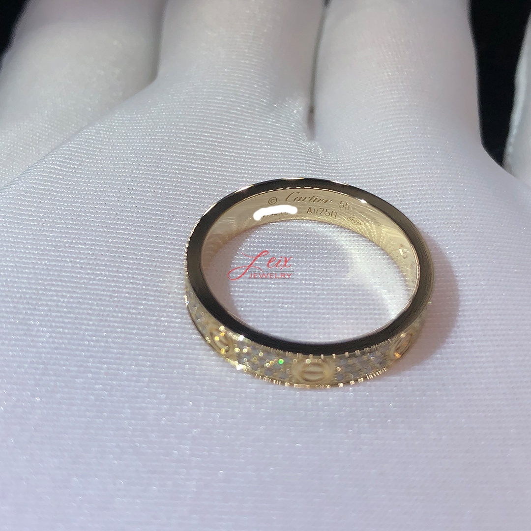 Cartier Love Diamond Paved 18K Yellow Gold Wedding Band Ring (3) Cartier Love Diamond Paved 18K Yellow Gold Wedding Band Ring
