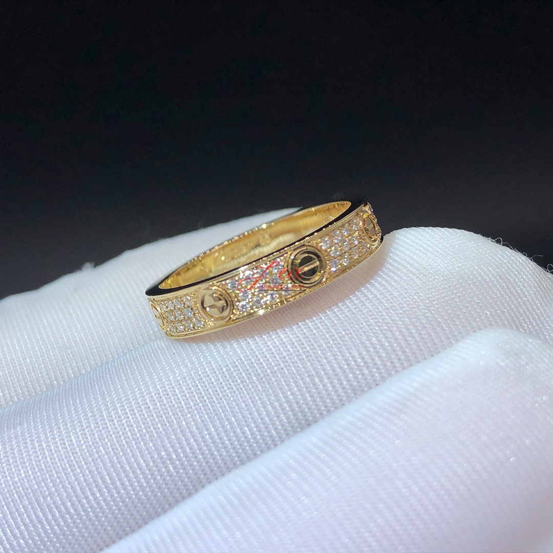 Cartier Love Diamond Paved 18K Yellow Gold Wedding Band Ring (4) Cartier Love Diamond Paved 18K Yellow Gold Wedding Band Ring