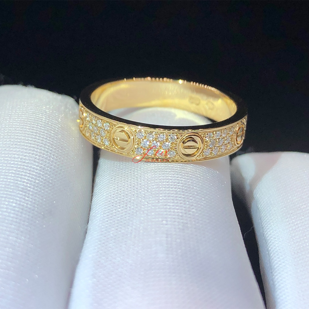 Cartier Love Diamond Paved 18K Yellow Gold Wedding Band Ring Cartier Love Diamond Paved 18K Yellow Gold Wedding Band Ring