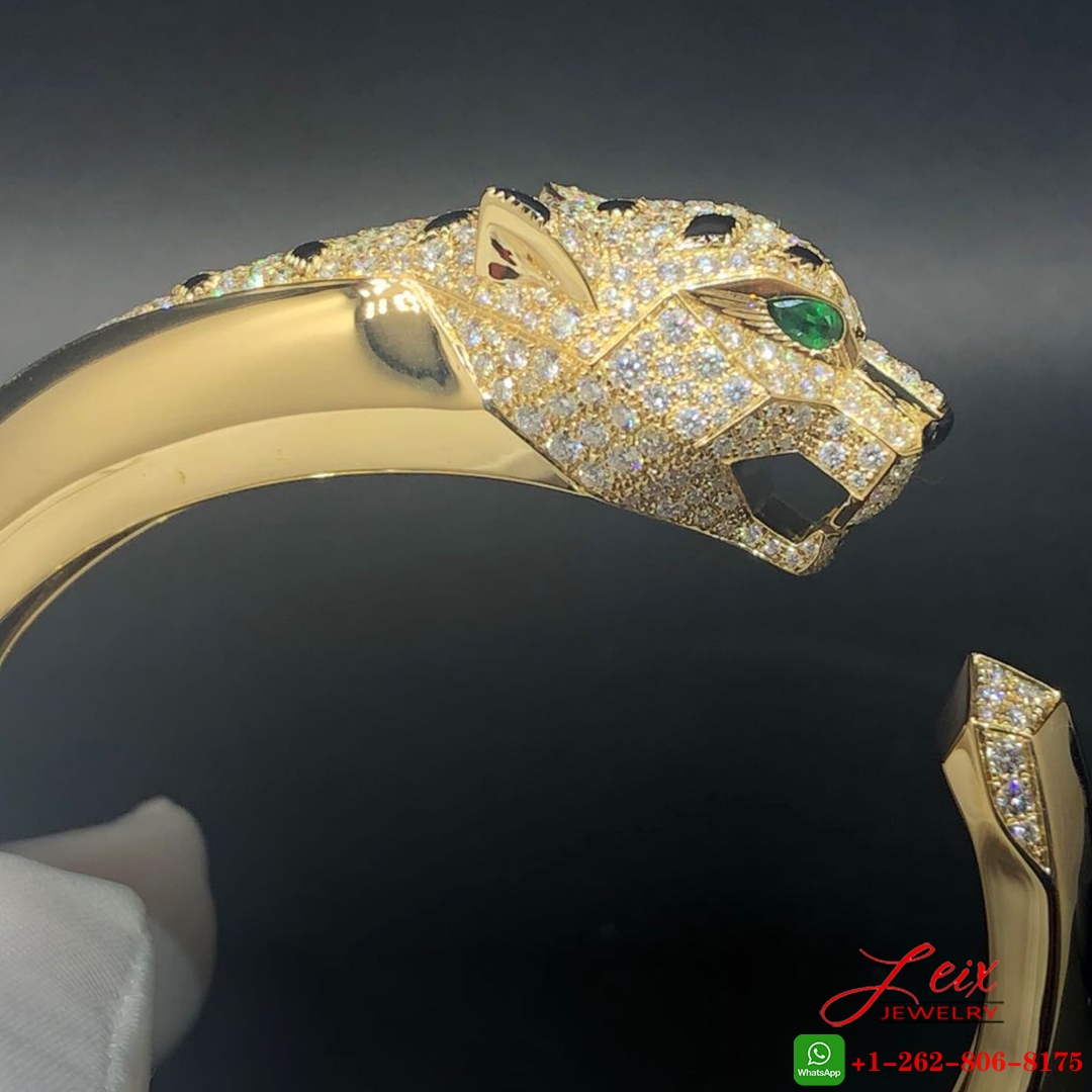 Cartier Panthere de Cartier Onyx Emerald Pave Diamond 18K Yellow Gold Bracelet (2) Cartier Panthere de Cartier Onyx Emerald Pave Diamond 18K Yellow Gold Bracelet