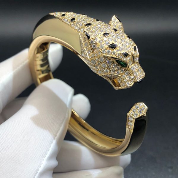 Cartier Panthere de Cartier Onyx Emerald Pave Diamond 18K Yellow Gold Bracelet