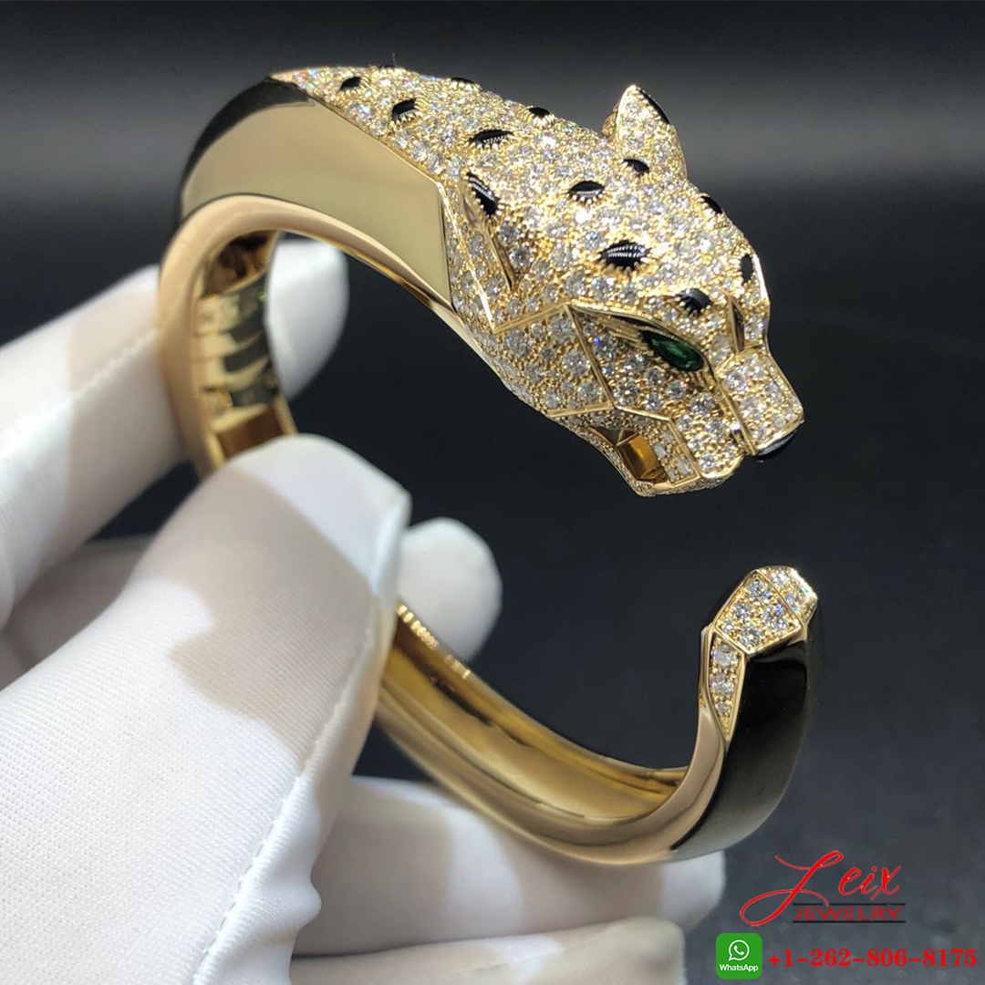 Cartier Panthere de Cartier Onyx Emerald Pave Diamond 18K Yellow Gold Bracelet (4) Cartier Panthere de Cartier Onyx Emerald Pave Diamond 18K Yellow Gold Bracelet