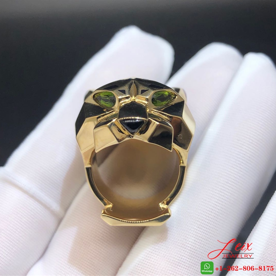 Cartier Solid 18K Yellow Gold Panthere de Cartier Lacquer Reridots Ring