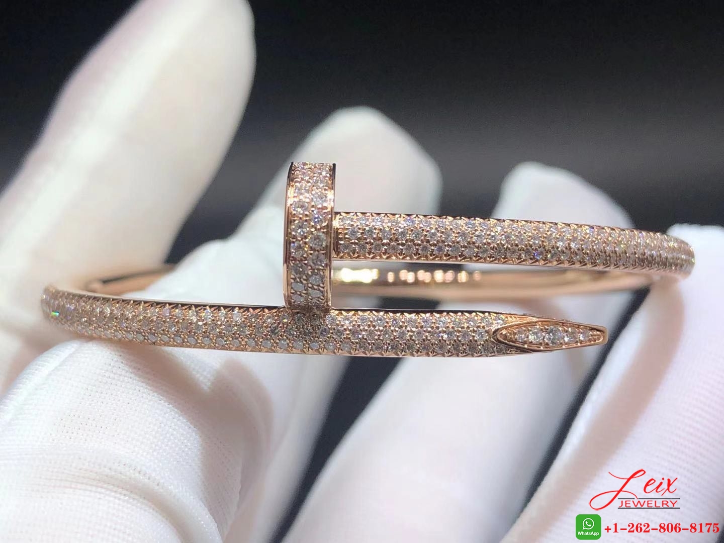 Classic Cartier 18K Rose Gold Full Pave Diamond Juste Un Clou Bracelet (1) Classic Cartier 18K Rose Gold Full Pave Diamond Juste Un Clou Bracelet