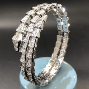 Custom Bvlgari Serpenti Viper 18K White Gold & Pavé Diamond 2-Coil Bracelet