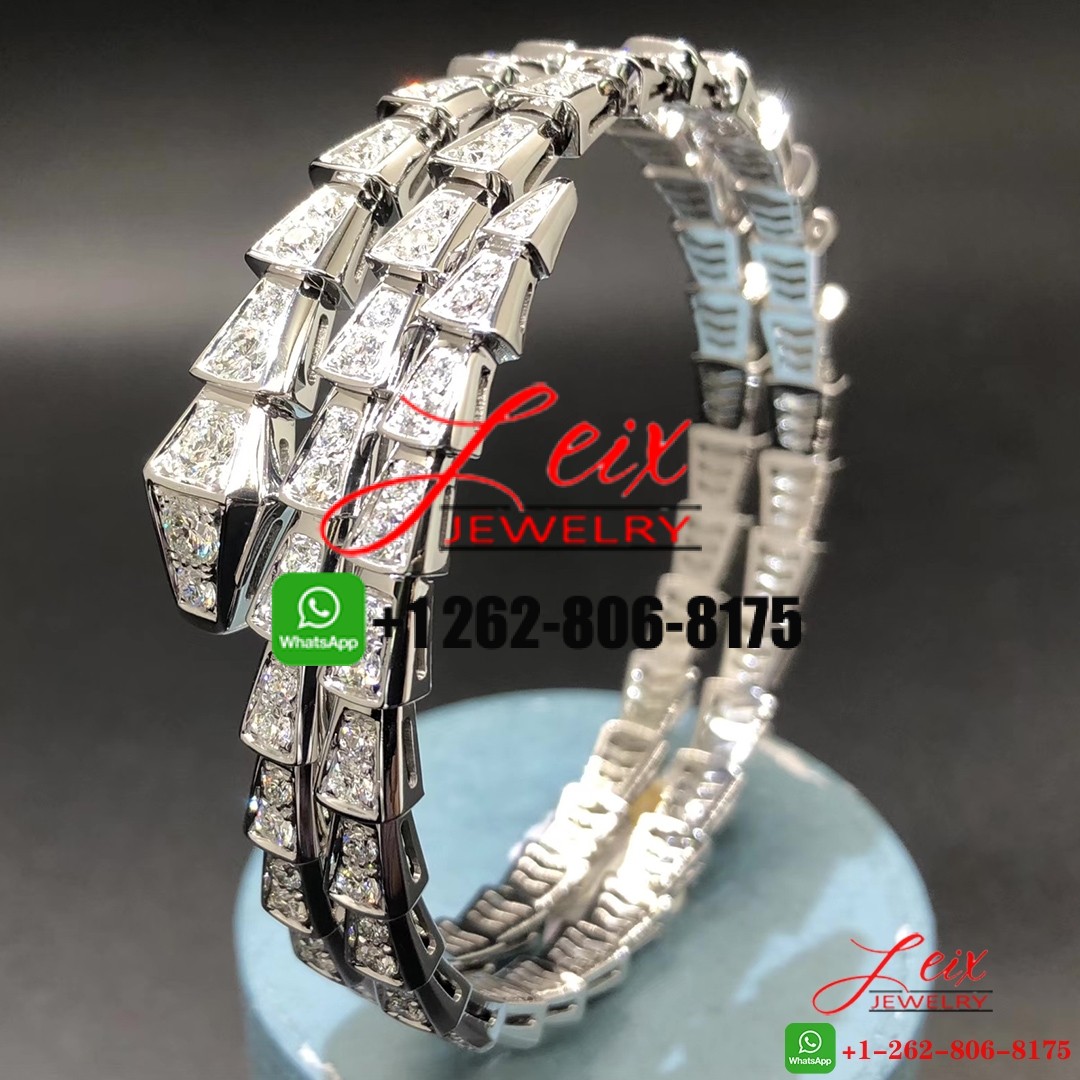 Custom Bvlgari Serpenti Viper 18K White Gold & Pavé Diamond 2-Coil Bracelet Custom Bvlgari Serpenti Viper 18K White Gold & Pavé Diamond 2-Coil Bracelet