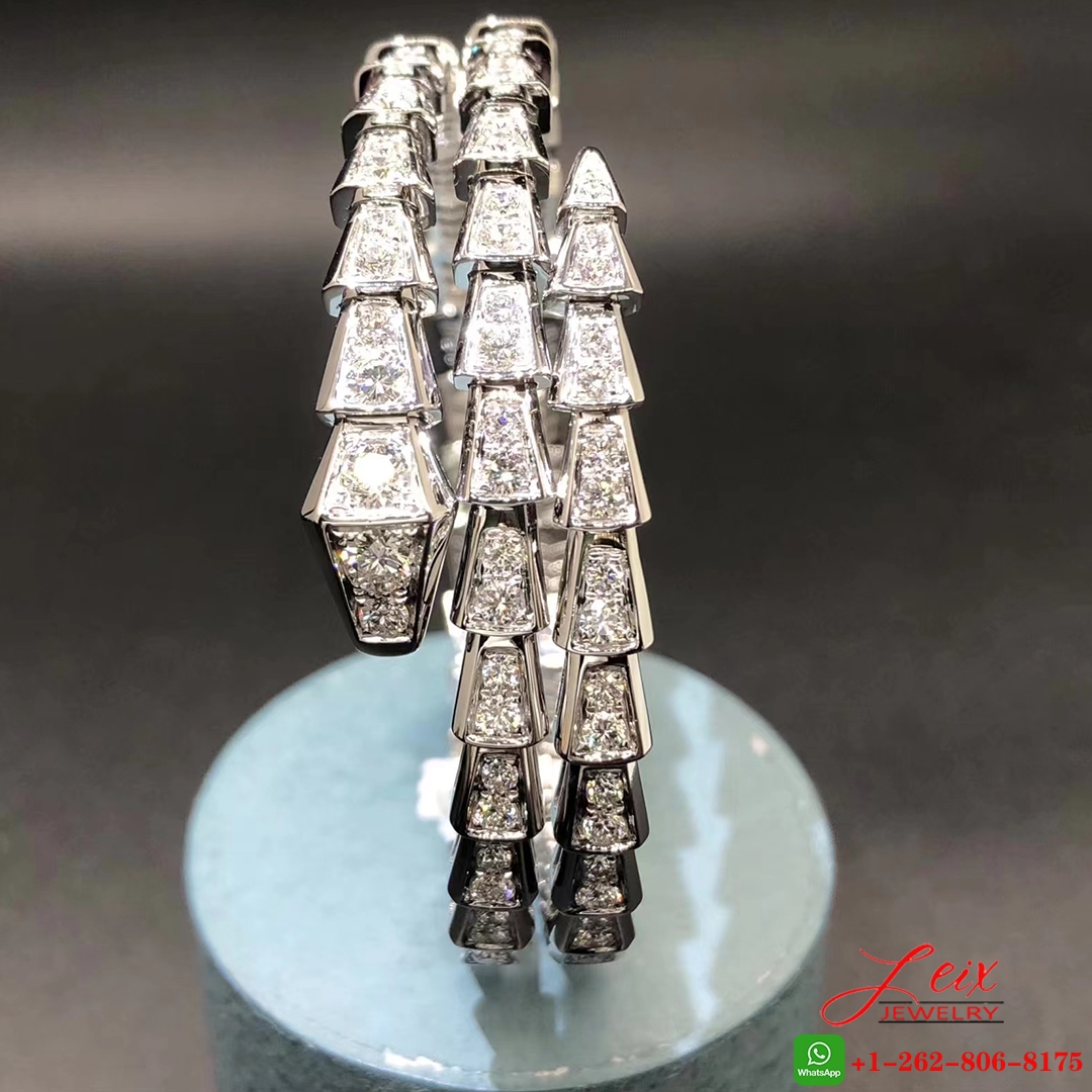 Custom Bvlgari Serpenti Viper 18K White Gold & Pavé Diamond 2-Coil Bracelet (1) Custom Bvlgari Serpenti Viper 18K White Gold & Pavé Diamond 2-Coil Bracelet