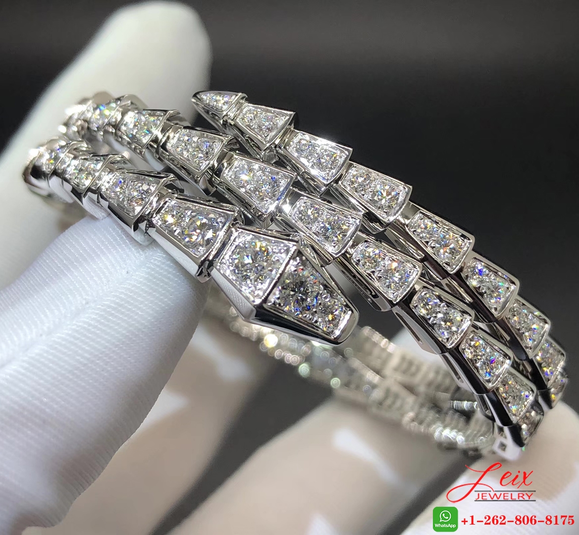 Custom Bvlgari Serpenti Viper 18K White Gold & Pavé Diamond 2-Coil Bracelet (2) Custom Bvlgari Serpenti Viper 18K White Gold & Pavé Diamond 2-Coil Bracelet