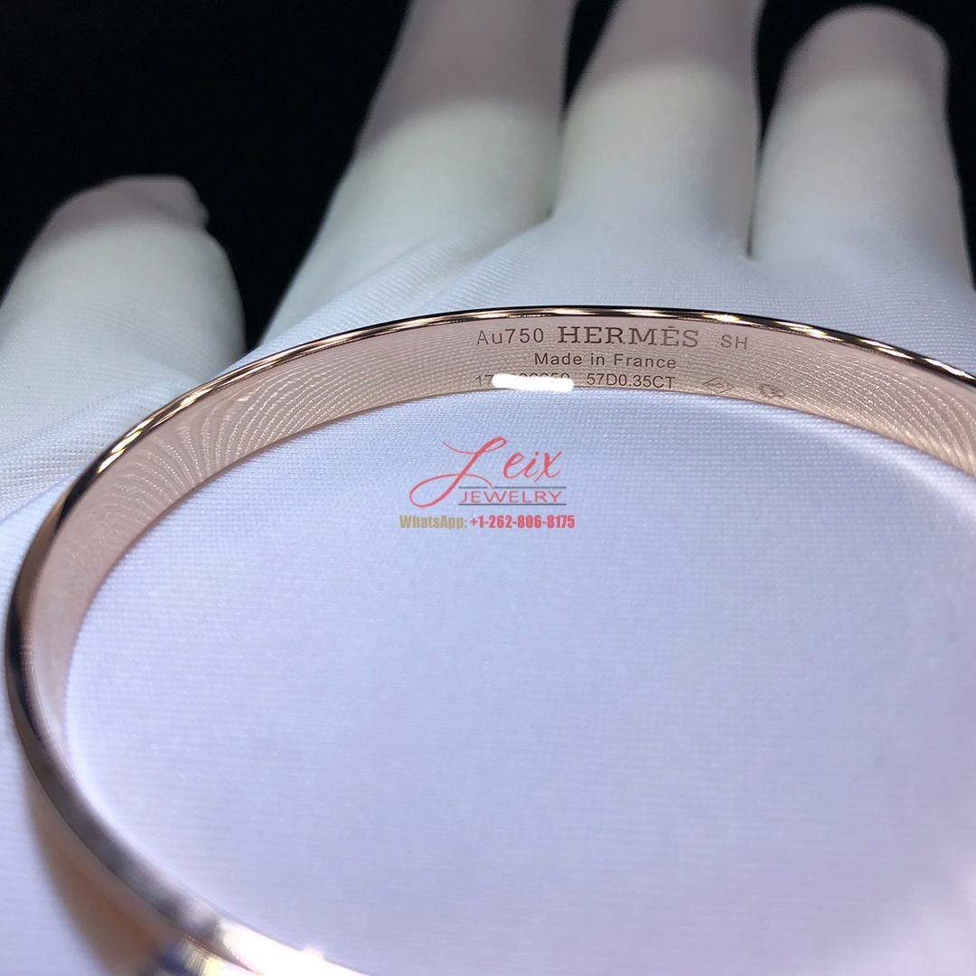 Custom Hermes Kelly Diamond 18k Rose Gold Small Model Bangle Bracelet (3) Custom Hermes Kelly Diamond 18k Rose Gold Small Model Bangle Bracelet