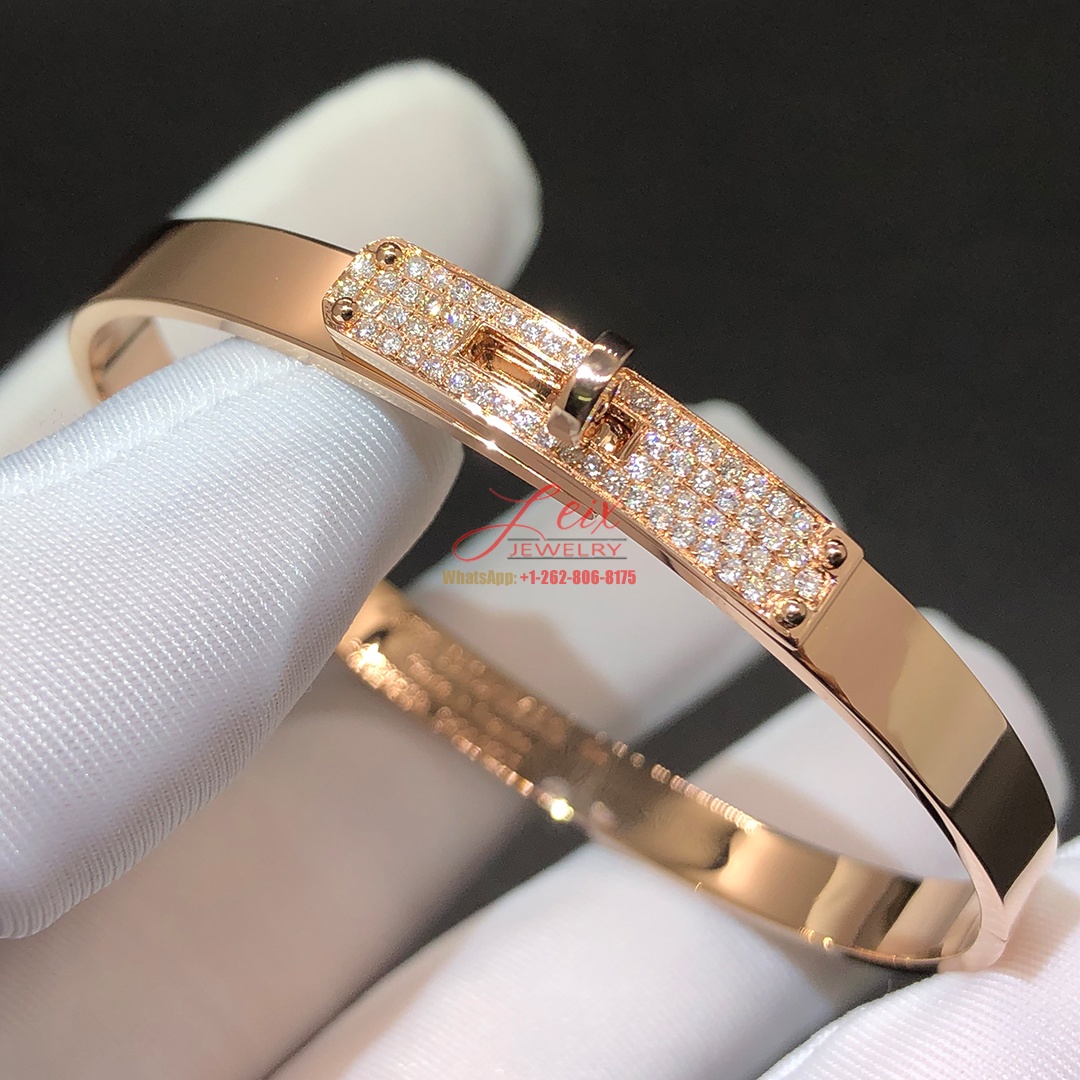 Custom Hermes Kelly Diamond 18k Rose Gold Small Model Bangle Bracelet Custom Hermes Kelly Diamond 18k Rose Gold Small Model Bangle Bracelet