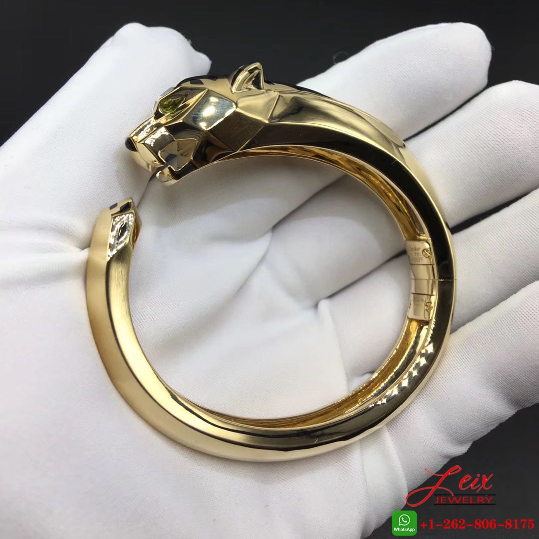 Custom Panthere De Cartier Solid 18K Yellow Gold Black Lacquer Bracelet (1) Custom Panthere De Cartier Solid 18K Yellow Gold Black Lacquer Bracelet