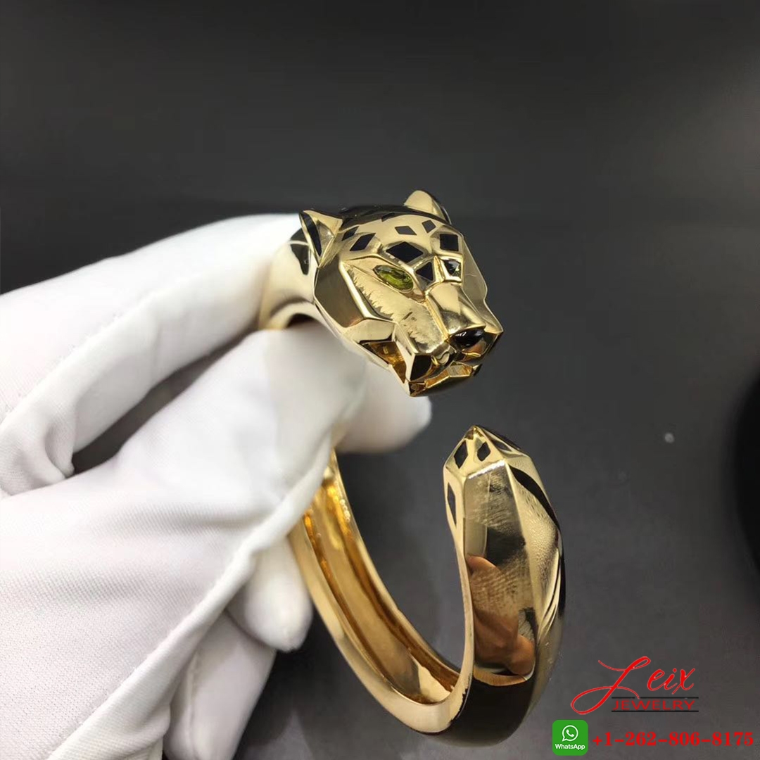 Custom Panthere De Cartier Solid 18K Yellow Gold Black Lacquer Bracelet (2) Custom Panthere De Cartier Solid 18K Yellow Gold Black Lacquer Bracelet